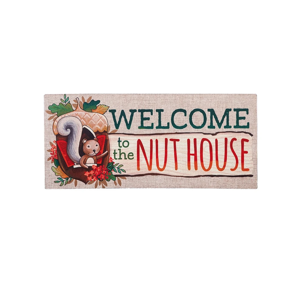 Evergreen Welcome to the Nut House Sassafras Indoor Outdoor Switch Doormat 1'10"x10" Beige