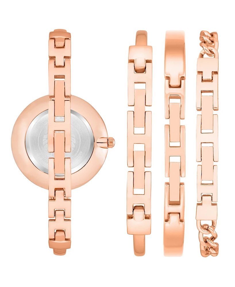 Anne Klein Women's Rose Gold-Tone Alloy Bangle Fashion Watch 37mm Set 4 Pieces