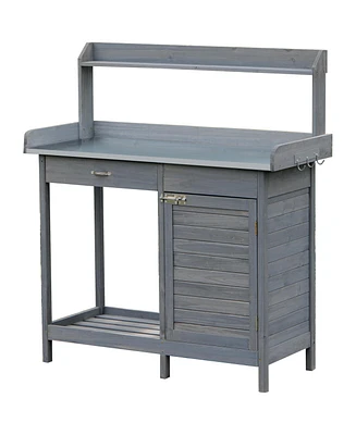 Outsunny Potting Bench Prep Table with Faucet, and Storage,