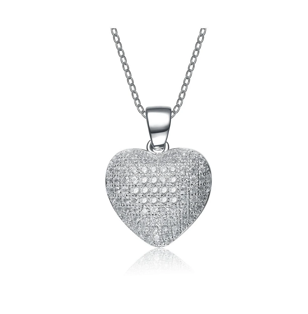 Cubic Zirconia Sterling Silver Rhodium Plated Micro Set Heart Shape Drop Pendant