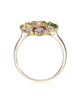Sterling Silver with 14K Gold Plated Multi Colored Oval and Round Cubic Zirconia Pave Ring