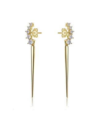 Elegant Waterfall Spike Dangle Earrings 14k Yellow Gold Plating with Green & Cubic Zirconia
