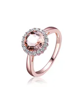 Sterling Silver with Rose Gold Plated Halo Round Pink Cubic Zirconia Solitaire Ring