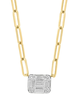 Effy Diamond Baguette & Round Cluster Pendant Necklace (3/8 ct. t.w.) in 14k Gold, 16-3/4" + 1-1/4" extender