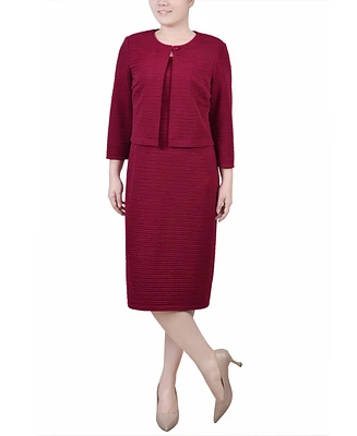 Ny Collection Petite Textured 3/4 Sleeve Two Piece Dress Set