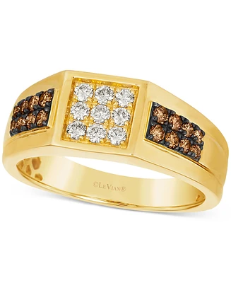 Le Vian Chocolatier Men's Chocolate Diamond (1/3 ct. t.w.) & Vanilla Diamond (1/3 ct. t.w.) Cluster Ring in 14k Gold