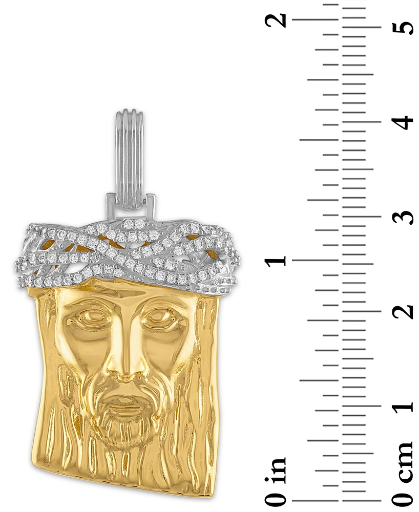 Esquire Men's Jewelry Cubic Zirconia Jesus Portrait Pendant in Sterling Silver & 14k Gold-Plate, Created for Macy's