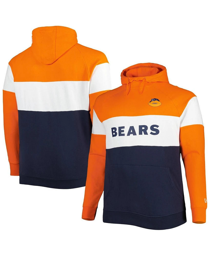 Men's New Era Navy Chicago Bears Big and Tall Throwback Colorblock Fleece Raglan Pullover Hoodie