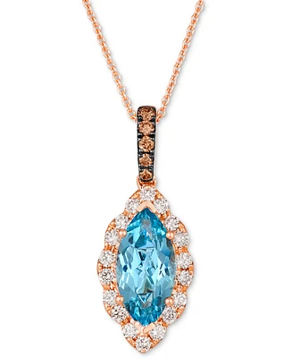 Le Vian Blue Topaz (1-3/4 ct. t.w.) & Diamond (3/8 ct. t.w.) Marquise Halo Pendant Necklace in 14k Rose Gold, 18" + 2" extender