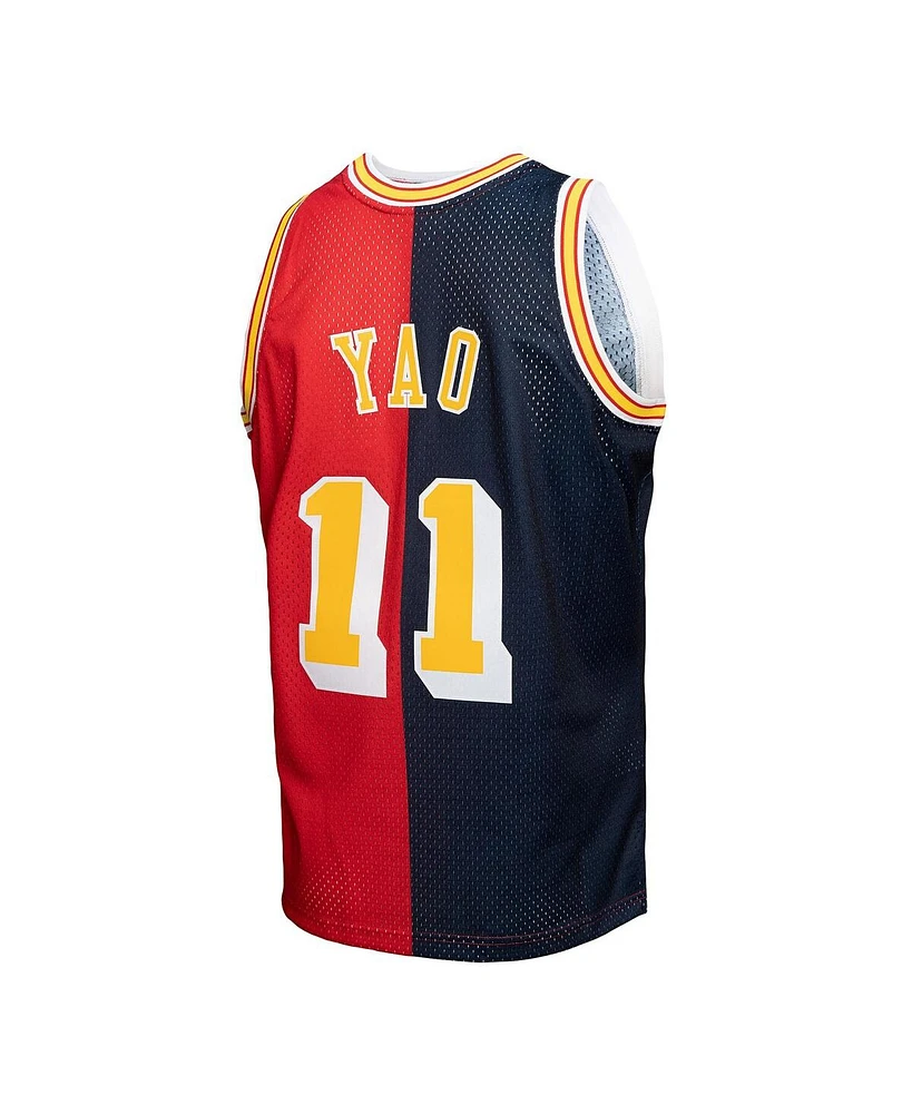Men's Mitchell & Ness Yao Ming Navy, Red Houston Rockets Hardwood Classics 2004-05 Split Swingman Jersey
