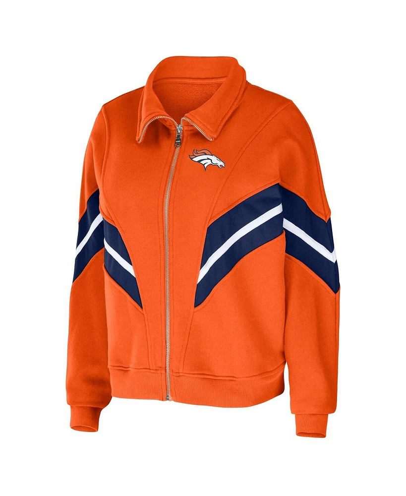 Women's Wear by Erin Andrews Orange Denver Broncos Plus Size Yarn Dye Stripe Full-Zip Jacket