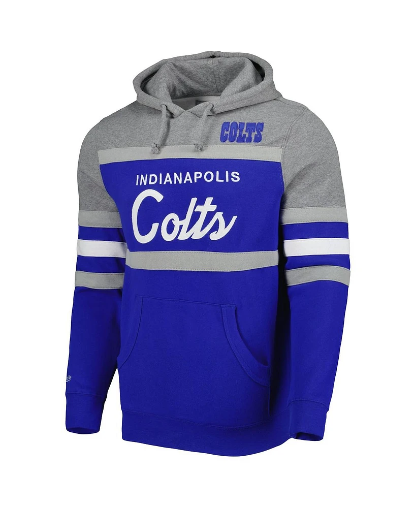 Men's Mitchell & Ness Royal, Heathered Gray Indianapolis Colts Head Coach Pullover Hoodie