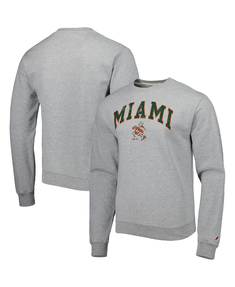 Men's League Collegiate Wear Gray Miami Hurricanes 1965 Arch Essential Fleece Pullover Sweatshirt