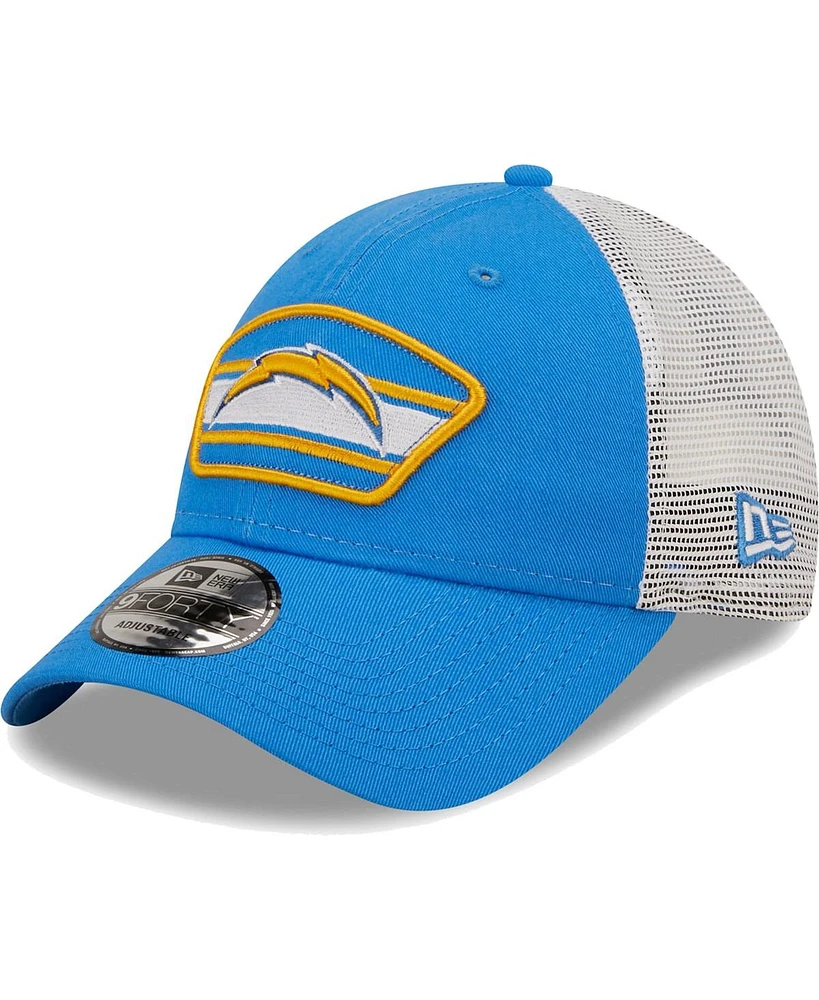 Men's New Era Powder Blue, White Los Angeles Chargers Logo Patch Trucker 9Forty Snapback Hat