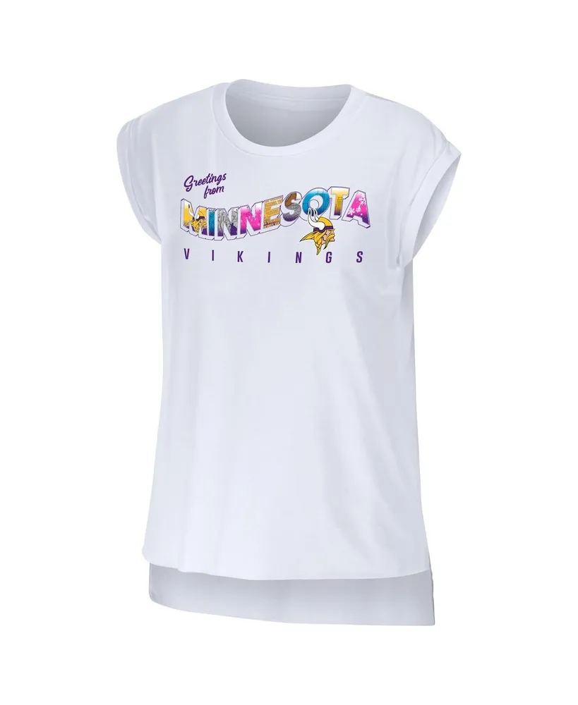 Women's Wear by Erin Andrews White Minnesota Vikings Greetings From Muscle T-shirt