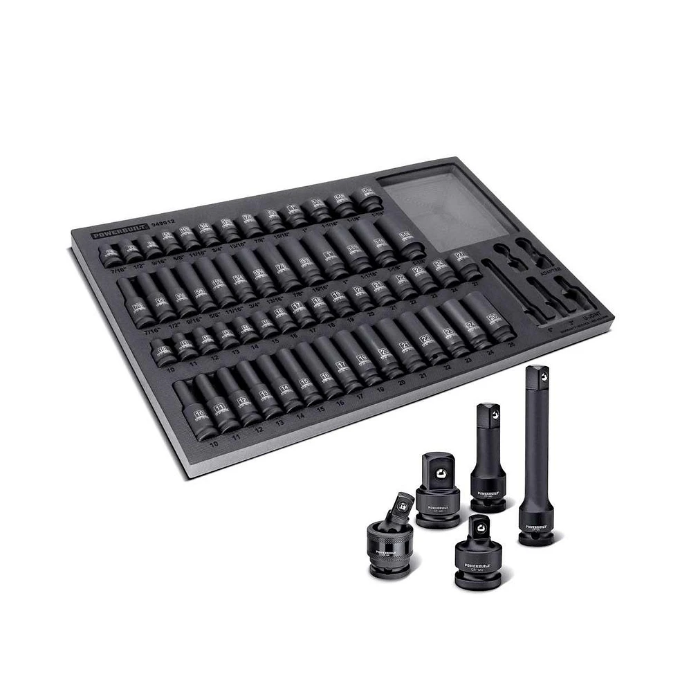 Powerbuilt 63 Piece 6 Point Sae and Metric Pro Tech Impact Socket Set