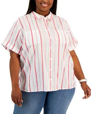 Tommy Hilfiger Plus Cotton Striped Camp Shirt