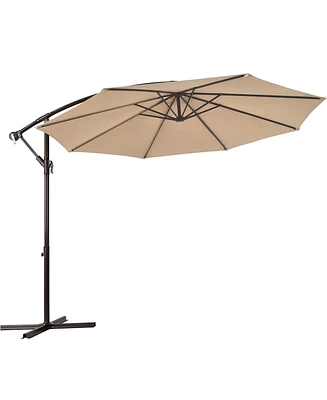 10FT Patio Offset Hanging Umbrella Easy Tilt Adjustment 8 Ribs