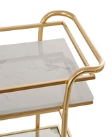 Rosemary Lane 27" x 13" x 33" Marble Rolling 1 Glass and 2 Marble Shelves with Handles Bar Cart
