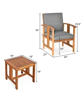 3PCS Solid Wood Patio Furniture Set Table&Chairs