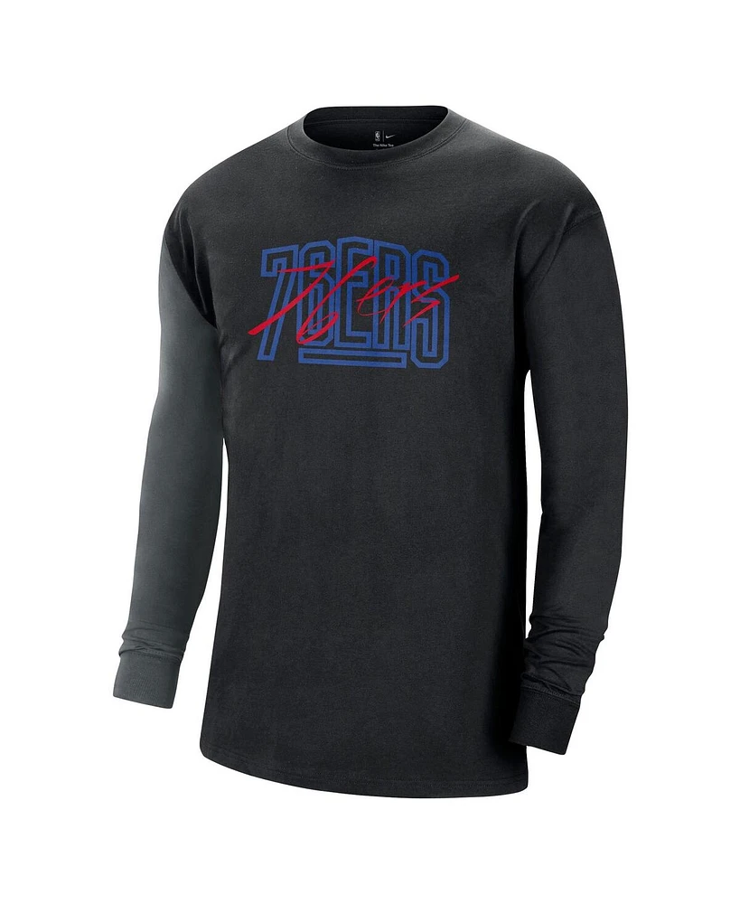 Men's Nike Black Philadelphia 76ers Courtside Versus Flight MAX90 Long Sleeve T-shirt