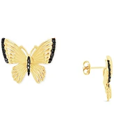 Jet Pave Butterfly Stud Earrings Sterling Silver or 14k Gold Over