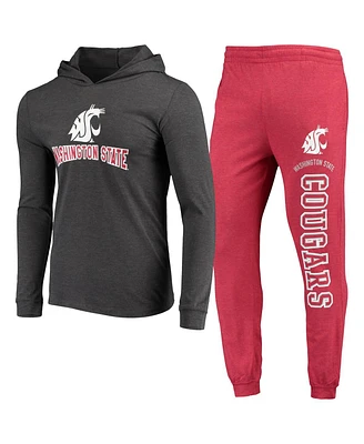 Men's Concepts Sport Crimson, Charcoal Washington State Cougars Meter Long Sleeve Hoodie T-shirt and Jogger Pants Sleep Set
