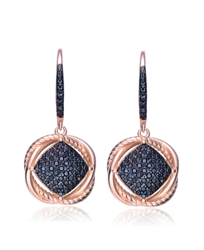 18K Rose Gold and Black Plated Sterling Silver Cubic Zirconia Dangling Earrings