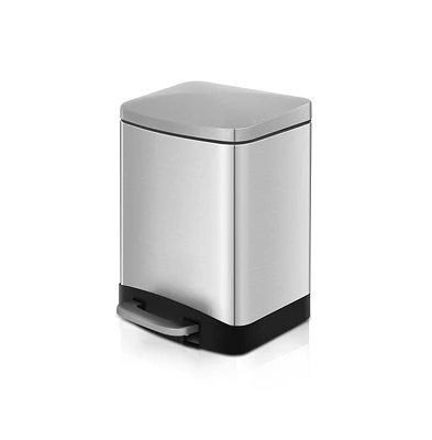Mega Casa 1.6 Gal./6 Liter Stainless Steel Rectangular Step-on Trash Can for Bathroom and Office
