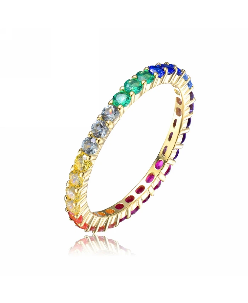 Sterling Silver 14K Gold Plating Cubic Zirconia Multicolored Eternity Ring
