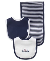 Little Me Baby Boys Sailboats Bibs and Burp Cloth, Pack of 3