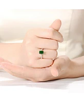 Sterling Silver White Gold Plated Green Cubic Zirconia Eternity Rectangle Band Ring