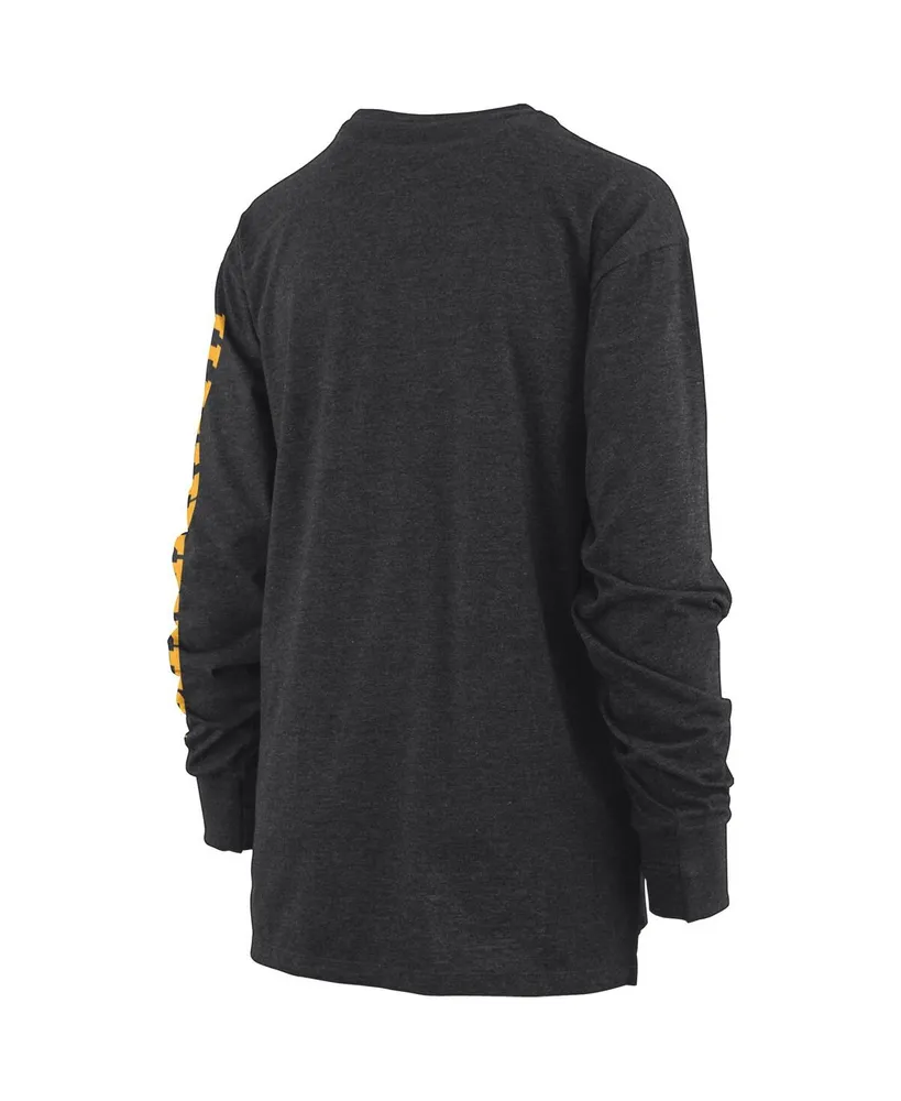 Women's Pressbox Heathered Black Iowa Hawkeyes Two-Hit Canyon Long Sleeve T-shirt
