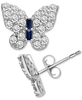 3-Pc. Set Lab-grown White Sapphire (2-1/5 ct. t.w.) & Lab-grown Blue Sapphire (1/4 ct. t.w.) Butterfly Pendant Necklace, Stud Earrings, and Ring in St