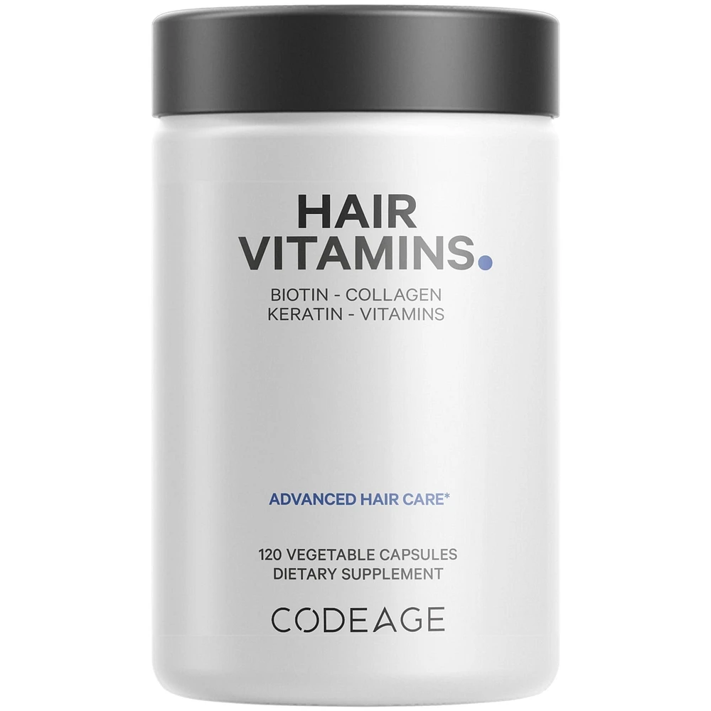 Codeage Hair Vitamins 10000 mcg Biotin, Keratin, Collagen, Vitamin A, B12, C, D3, E, Zinc, Turmeric, Probiotics, Enzymes, Inositol