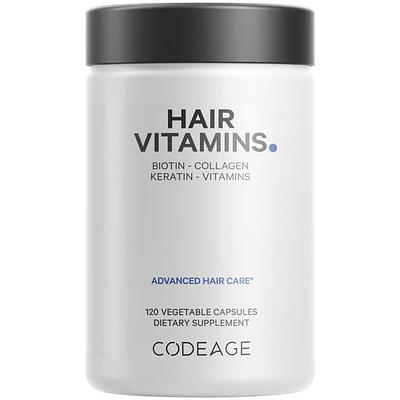 Codeage Hair Vitamins 10000 mcg Biotin, Keratin, Collagen, Vitamin A, B12, C, D3, E, Zinc, Turmeric, Probiotics, Enzymes, Inositol