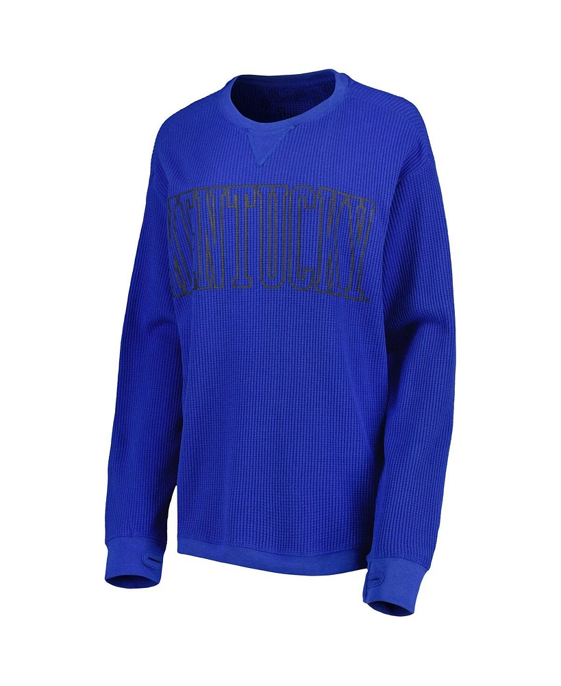 Women's Pressbox Royal Kentucky Wildcats Surf Plus Size Southlawn Waffle-Knit Thermal Tri-Blend Long Sleeve T-shirt