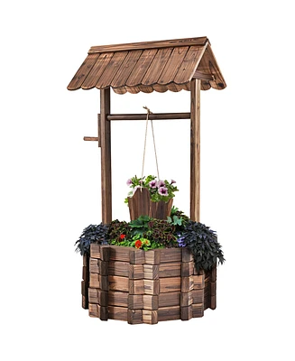 Outdoor Wooden Wishing Well Bucket Flower Plants Planter Patio Garden Home Decor