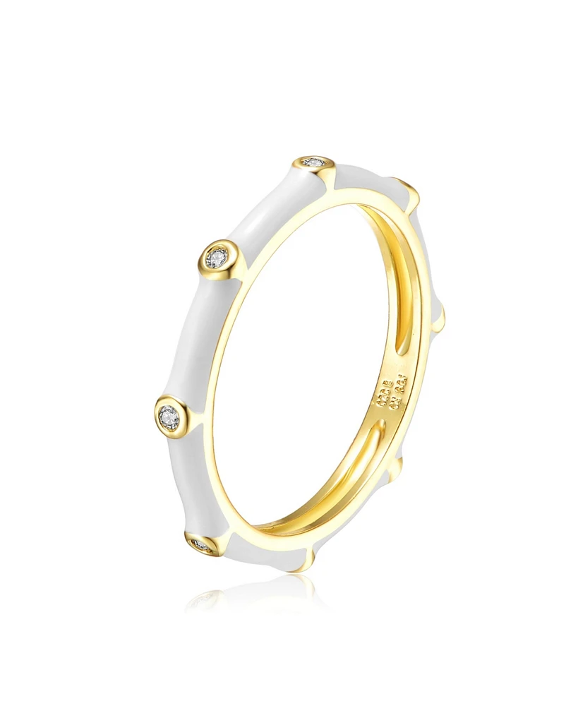 14k Gold Plated with Cubic Zirconia Enamel Bamboo Teens/Young Adult Stacking Ring
