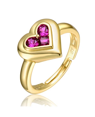 Ra 14k Yellow Gold Plated with Purple Cubic Zirconia Cluster Heart Halo Promise Ring