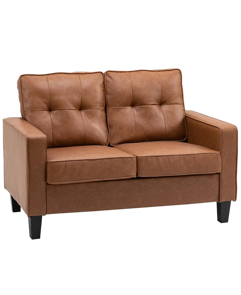 Homcom 51" Wide Double Sofa with Armrest, 2-Seater Tufted Pu Leather,