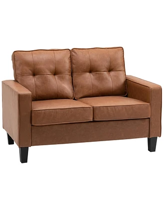 Homcom 51" Wide Double Sofa with Armrest, 2-Seater Tufted Pu Leather,