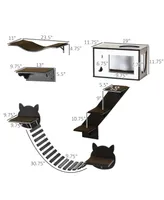 PawHut Cat Shelves with Ergonomically Curved Platform, Cozy Cat House, Bridge, Easy Stairs, and Flat Perch, Wall-Mounted Cat Tree Climbing Playground,