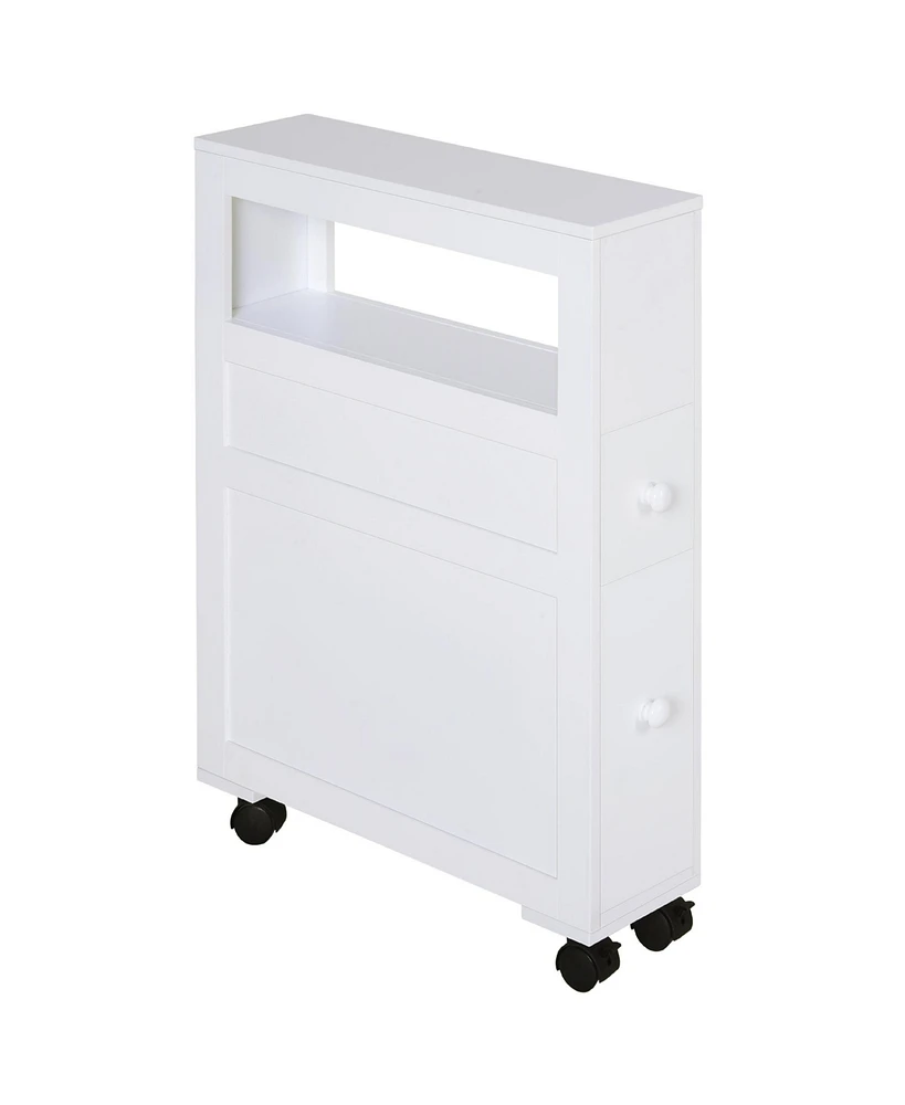 Wood Rolling Slim Narrow Bathroom Floor Side Storage Cabinet