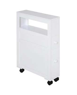 Wood Rolling Slim Narrow Bathroom Floor Side Storage Cabinet