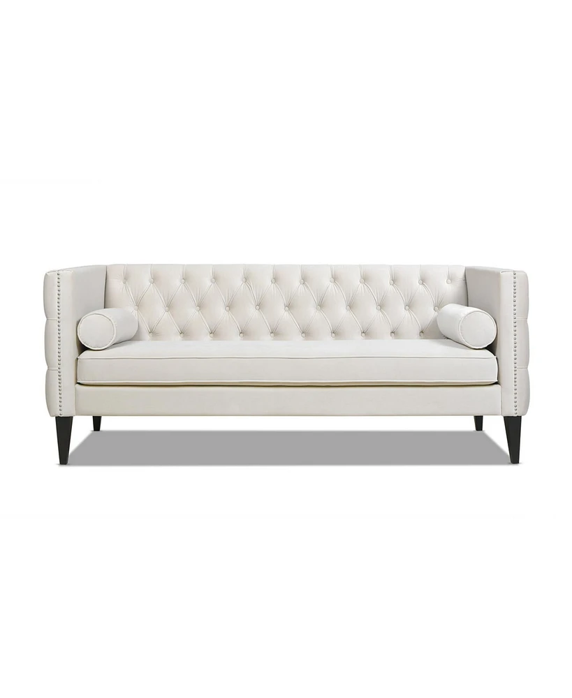Jennifer Taylor Home Diane 84" Upholstered Bench Seat Tufted Tuxedo Sofa with Bolster Pillows