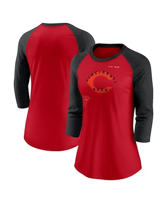Women's Nike Red, Black Cincinnati Reds Next Up Tri-Blend Raglan 3/4-Sleeve T-shirt