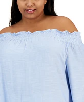 Tommy Hilfiger Plus Printed Off-the-Shoulder Top, Created for Macy's