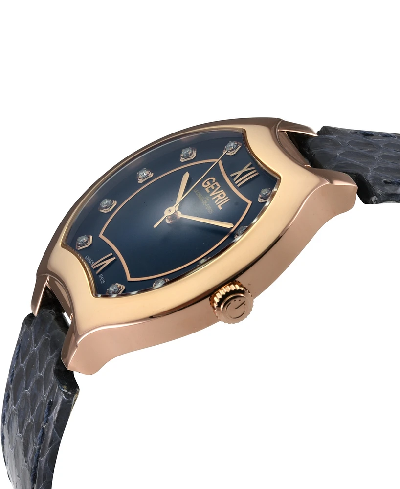 Gevril Women's Lugano Swiss Quartz Blue Leather Watch 35mm