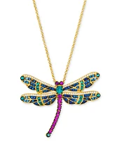 Le Vian Multi-Gemstone (1-7/8 ct. t.w.) & Diamond (1/3 ct. t.w.) Dragonfly Pendant Necklace in 14k Gold, 18" + 2" extender
